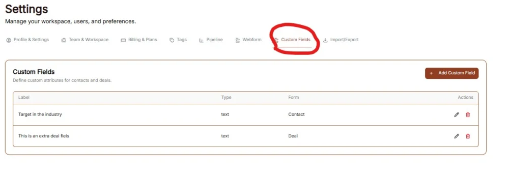 Custom Field Settings