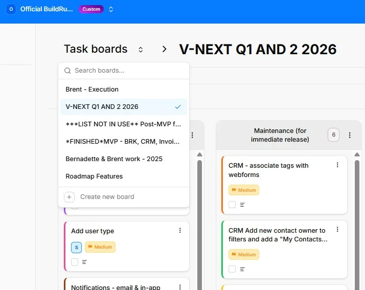 task board switching